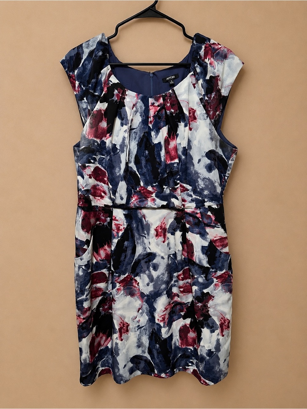 Apt. 9 Navy, Burgundy & White Abstract Floral Cap-Sleeve Dress